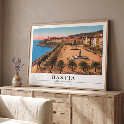ancienne carte postale de Bastia restaurée en poster 