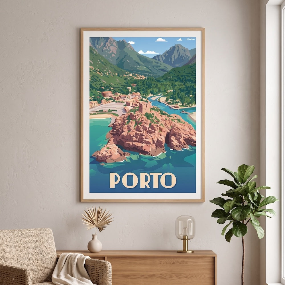 affiche vintage de Porto en corse