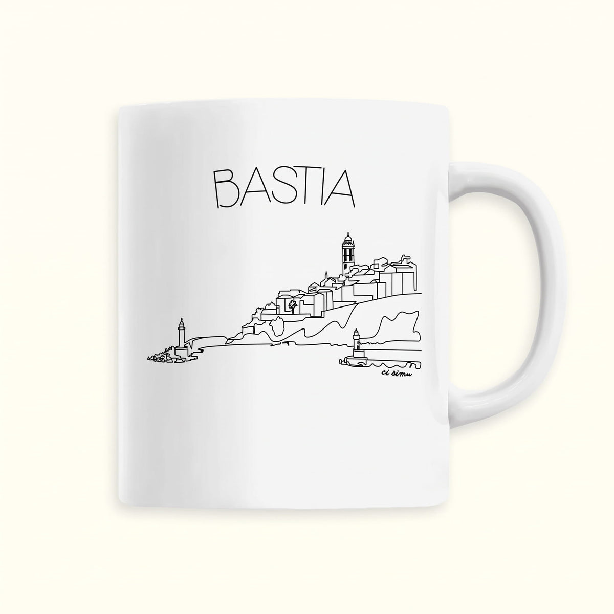 Tasse avec une illustration de la citadelle de Bastia et du vieux port