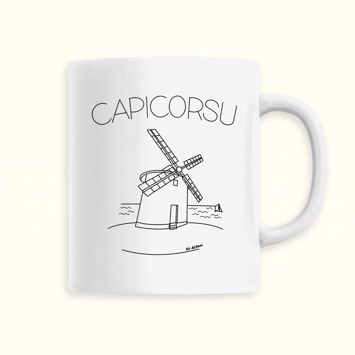 Tasse, mug représentant le Cap Corse avec le moulin Mattei