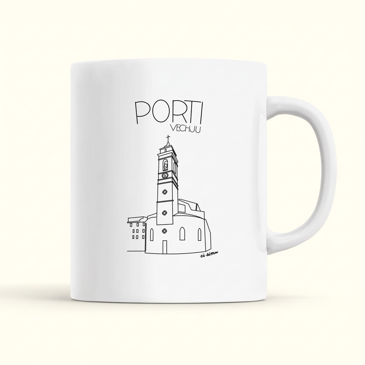 Mug souvenir de Corse avec l'église de Porto Vecchio