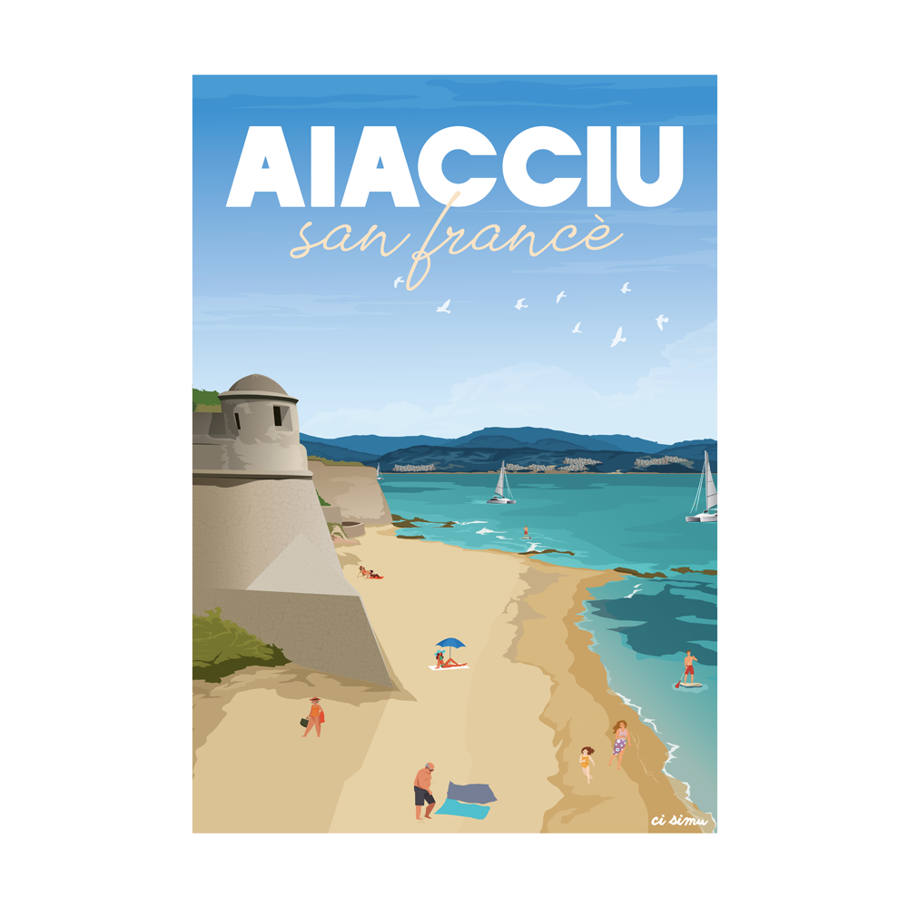 affiche ajaccio corse citadelle et plage Saint François