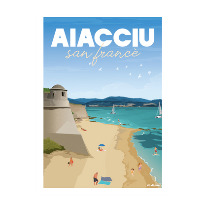 affiche ajaccio corse citadelle et plage Saint François