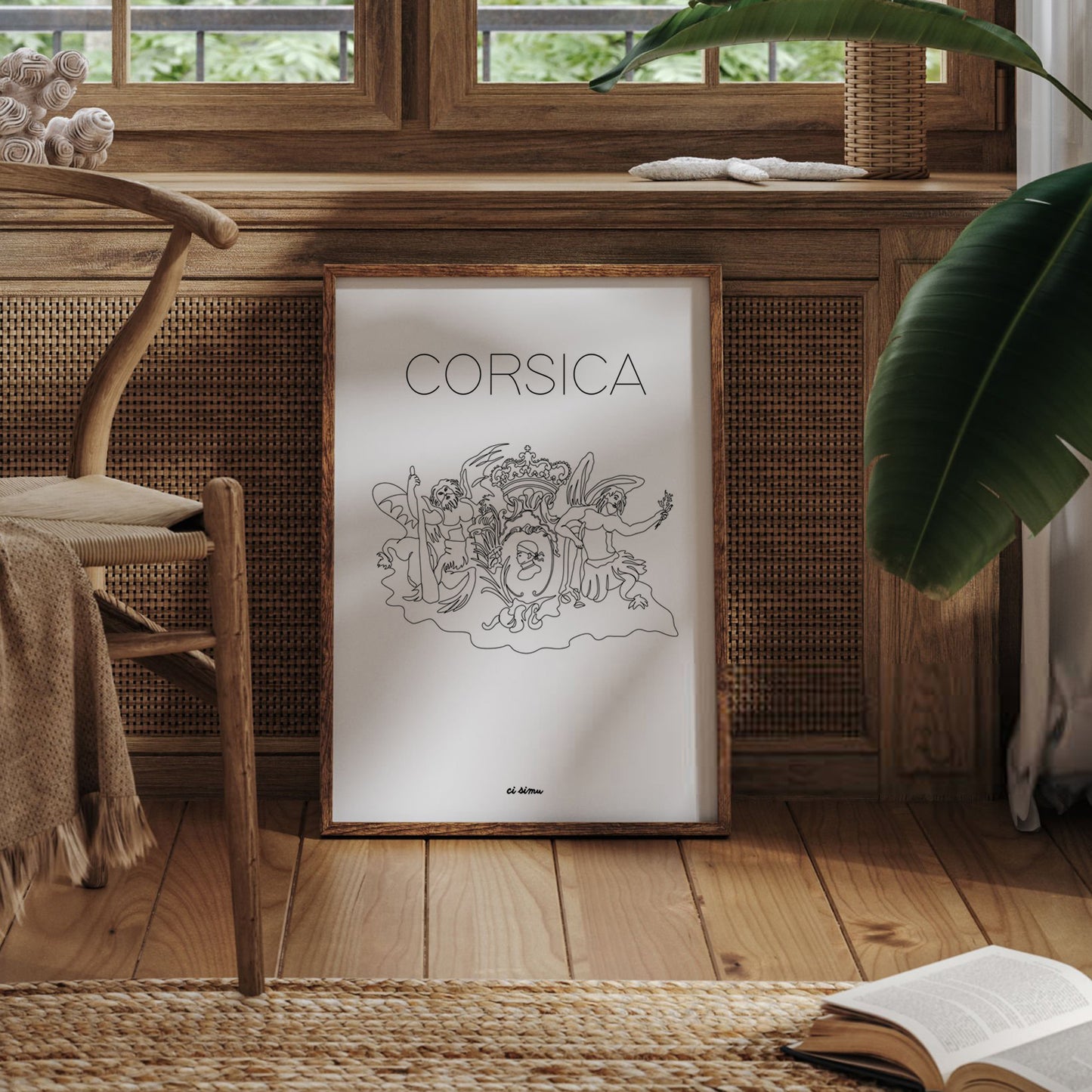 Affiche en noir et blanc des armoiries de la Corse
