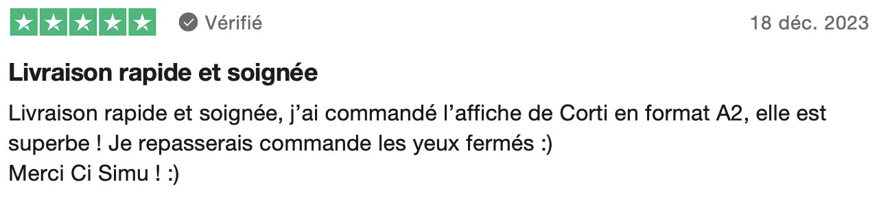 avis client de la livraison et de la qualité des affiches ci simu