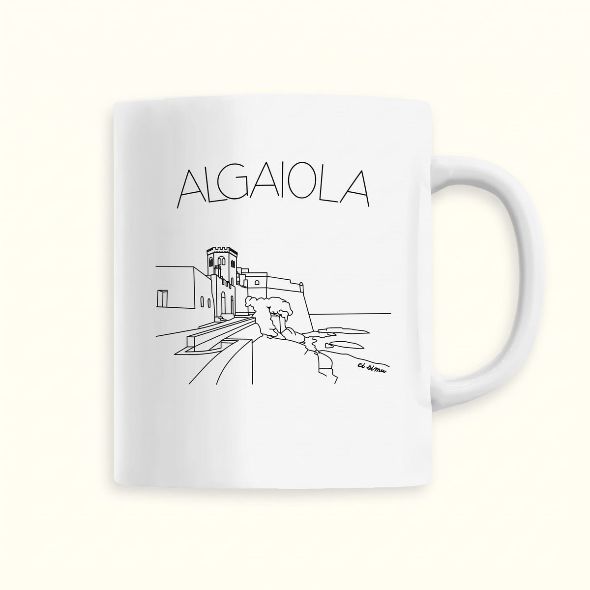 Tasse Corse avec un dessin en noir et blanc d'Algajola