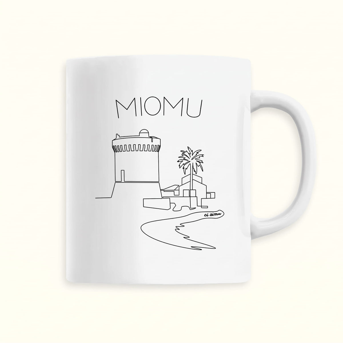 Mug souvenir de Corse avec la tour génoise de Miomo dans le Cap